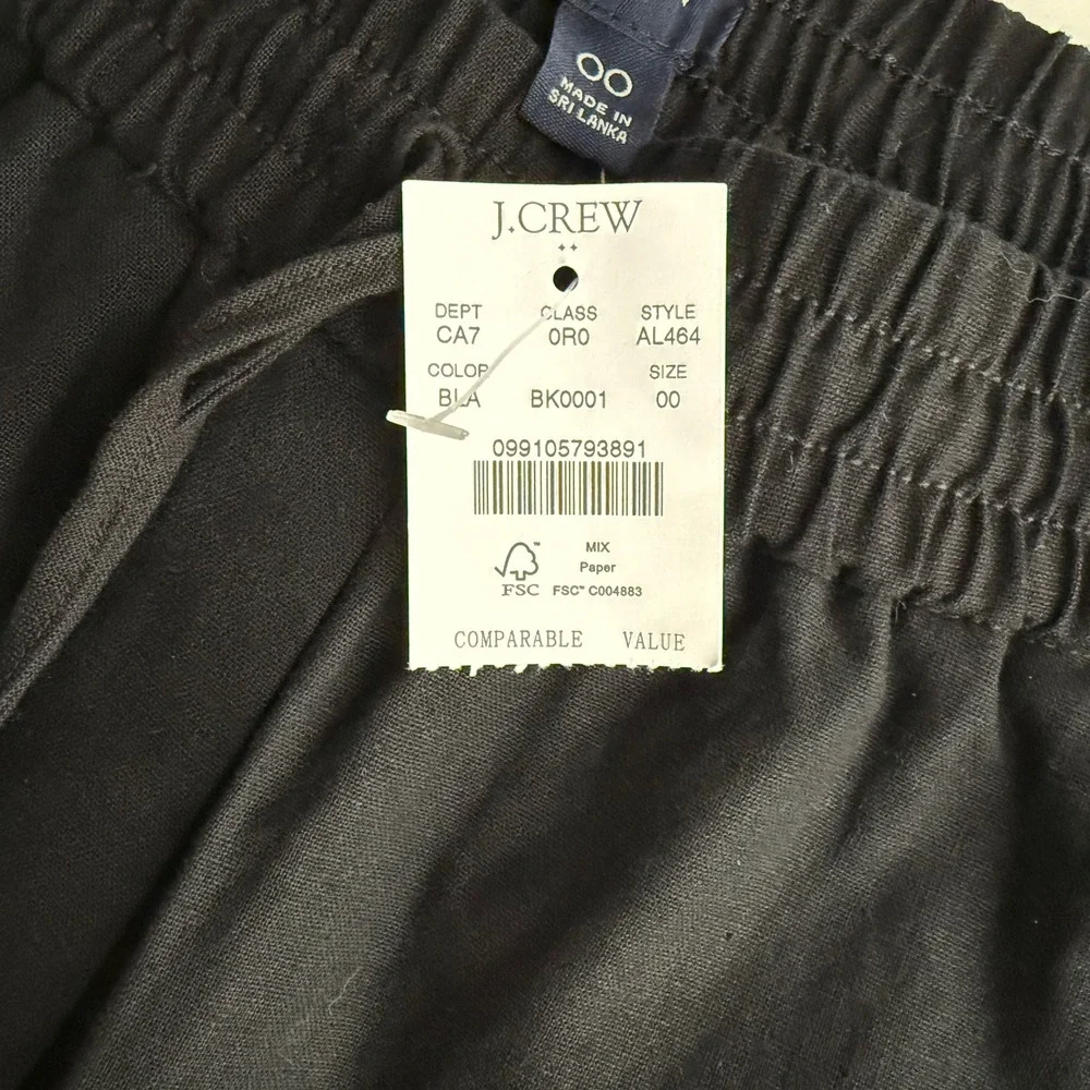 J Crew Factory NWT Linen Cotton Blend Drawstring Pull On Cuffed Black Pants 00‎ - Picture 7 of 10